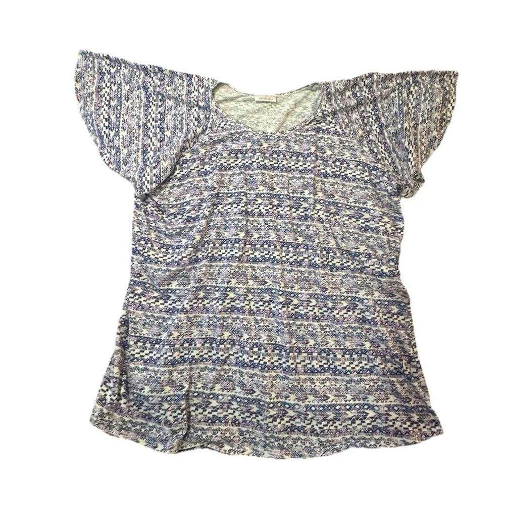 CW Classics Purple Geometric Print Flutter Sleeve Top Boho Style Women’s XL